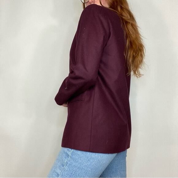 Vintage 80s Deep Burgundy Size 8P Petite Purple 100% Wool Blazer Jacket/Coat - Picture 4 of 12
